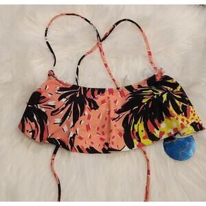 Decree Peach Multi Floral Bandeau Bikini Top with Removable Cups, X-Small